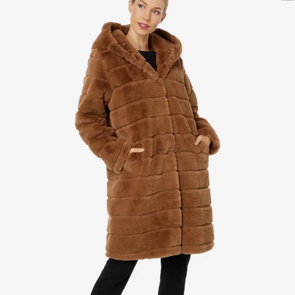 Faux Fur Camel Coat with Hoodie